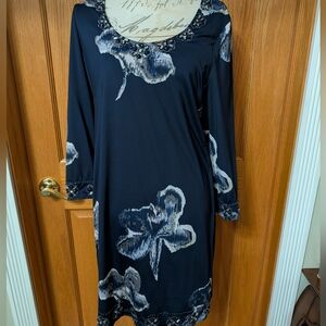 INC Sz. XL  Blue/Black Rhinestone Embellished Polyester 3/4 Sleeves Dressy Dress